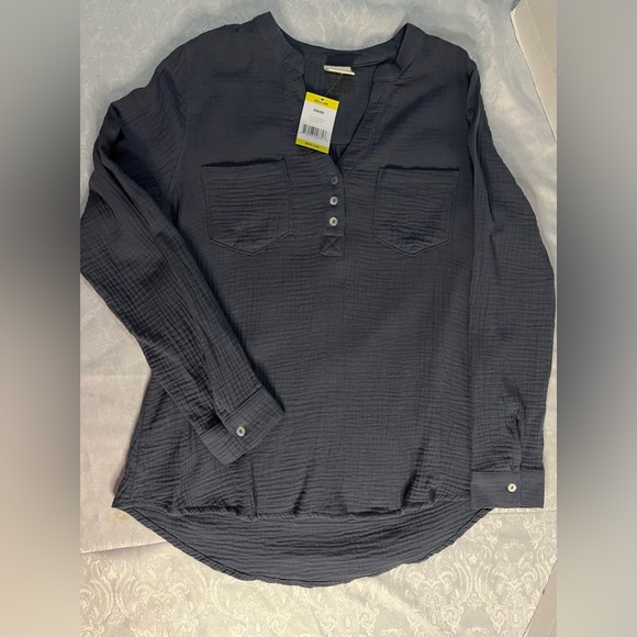 Mock Neck Sleeved Top in Dusty Blue
